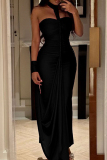 Red Sexy Party Club Evening Formal Solid Patchwork Backless Sleeveless Halter Bodycorn Long Dresses