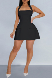 Rose Red Sleeveless Backless High Waisted A-line Halter Party Club Mini Dresses