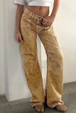 Brown Y2K Casual Solid Pocket Mid Waist Straight Cargo Denim Jeans