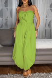Apricot Sleeveless Backless Strapless Tie-front Wide Leg Casual Vacation Tube Jumpsuits