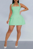 Rose Red Sleeveless Backless High Waisted A-line Halter Party Club Mini Dresses