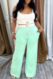 Black Casual Sportwear Letters Pocket Square Neck Sleeveless Vest and Drawstring Straight Pants Two Piece Trouser Sets