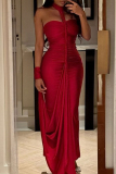 Red Sexy Party Club Evening Formal Solid Patchwork Backless Sleeveless Halter Bodycorn Long Dresses
