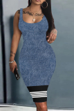 Red Casual Contrast Stripe Hem U Neck Bodycorn Midi Vest Dresses