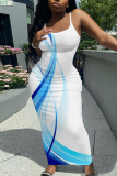 Black Red Sexy Casual Abstract Print Backless Spaghetti Strap Bodycon Long Maxi Slip Dresses