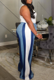 Green Casual Sportwear Contrast Stripe Patchwork Drawstring High Waist Straight Pants Trousers