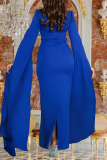 Red Hot Drill Square Neck Cape Sleeve Back-Slit Bodycorn Formal Evening Party Maxi Dresses