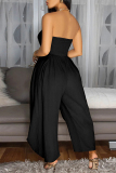 Apricot Sleeveless Backless Strapless Tie-front Wide Leg Casual Vacation Tube Jumpsuits