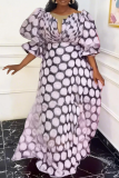 Pink Organza Embroidery V Neck Half Lantern Sleeve A-line Waisted Party Wear Evening Plus Size Maxi African Dresses