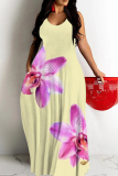 White Floral Print Sleeveless Backless Fitted Casual Vacation Maxi Slip Dresses