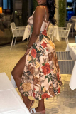 Multicolor Floral Print Square Neck Sleeveless Backless Tie-front high Slit Fitted Vacation Long Slip Dresses