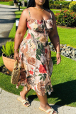 Multicolor Floral Print Square Neck Sleeveless Backless Tie-front high Slit Fitted Vacation Long Slip Dresses