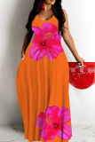 White Floral Print Sleeveless Backless Fitted Casual Vacation Maxi Slip Dresses
