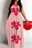 White Floral Print Sleeveless Backless Fitted Casual Vacation Maxi Slip Dresses