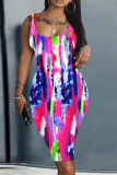 Black Casual Floral Print U Neck Sleeveless Bodycon Midi Vest Dresses