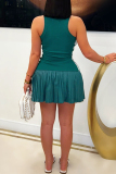 Red Striped Side O Neck Sleeveless Fitted Casual Outing Pleated Mini Dresses