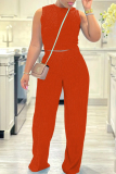 Black O Neck Sleeveless Tops and Straight Pants Casual Sportwear Two Piece Trouser Sets