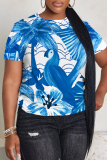 Multicolor Casual African Floral Print Round Neck Short Sleeve Plus Size T-Shirts Tops
