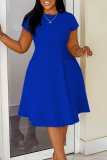 White O Neck Short Sleeve Loose A Line Plus Size Office Lady Pleated Midi Dress