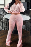 Grey Stripe Print Draw String Hooded Long Sleeve Sweatshirt And Skinny Pants Sportwear Casual Two Pieces Jogger Sets