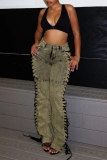 Camel Casual Solid Lace Up Mid Waist Skinny Denim Jeans