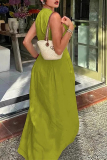 Grass Green Round Neck Sleeveless Zipper up with Pocket A-line  Fitted Casual Outing Vacation Maxi Dresses