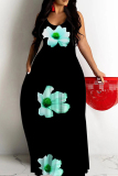 White Floral Print Sleeveless Backless Fitted Casual Vacation Maxi Slip Dresses
