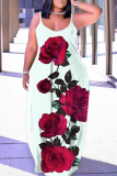 Orange Floral Print Sleeveless Backless Loose Casual Vacation Maxi Slip Dresses