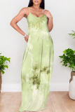 Multicolor Abstarct Floral Print U Neck Sleeveless Backless Fitted Casual Vacation Maxi Slip Dresses