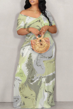 Multicolor Abstract Print V Neck Short Sleeve Fitted Casual Vacation Maxi Dresses