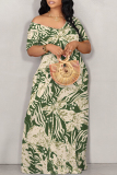 Multicolor Abstract Print V Neck Short Sleeve Fitted Casual Vacation Maxi Dresses