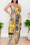 Multicolor Abstarct Floral Print U Neck Sleeveless Backless Fitted Casual Vacation Maxi Slip Dresses
