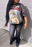 Grey Casual Letter Baby Print O Neck Short Sleeve Loose T-Shirts Tops