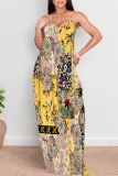 Multicolor Abstarct Floral Print U Neck Sleeveless Backless Fitted Casual Vacation Maxi Slip Dresses