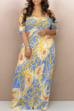 Multicolor Abstract Print V Neck Short Sleeve Fitted Casual Vacation Maxi Dresses