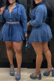 Black Casual Zipper Hooded Long Sleeve Jackets and A-line Mini Skirts Fitted Denim Two Piece Dress Sets