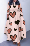 Light Grey Green Floral Print O Neck 3/4 Sleeve Belted Fitted A-line Casual Vacation Plus Size Maxi Dresses