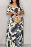 Multicolor Abstract Print V Neck Short Sleeve Fitted Casual Vacation Maxi Dresses