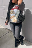 Grey Casual Letter Baby Print O Neck Short Sleeve Loose T-Shirts Tops