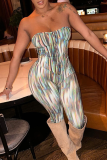Green Tie-dye Print Sleeveless Strapless Tube Tops and Pants Bodycorn Two Piece Trouser Sets