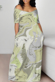 Multicolor Abstract Print V Neck Short Sleeve Fitted Casual Vacation Maxi Dresses