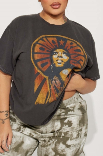 Black Casual Girl Letter Print O Neck Short Sleeve Loose T-Shirts Tops