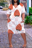 Light Yellow Casual Floral Plaid Abstract Print V Neck Short Sleeve Loose Plus Size Midi T-shirt Dress