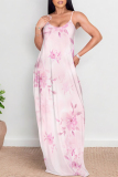 Multicolor Abstarct Floral Print U Neck Sleeveless Backless Fitted Casual Vacation Maxi Slip Dresses