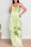 Multicolor Abstarct Floral Print U Neck Sleeveless Backless Fitted Casual Vacation Maxi Slip Dresses