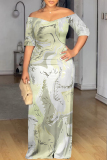 Multicolor Abstract Print V Neck Short Sleeve Fitted Casual Vacation Maxi Dresses