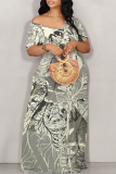 Multicolor Abstract Print V Neck Short Sleeve Fitted Casual Vacation Maxi Dresses
