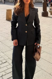 Black Distressed Turn-back Collar Long Sleeve Blazer Cami Tops and Straight Pants Office Lady Denim Three Pieces Trouser Sets