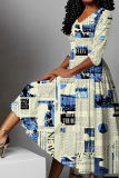 Purple Graphic Colorblock Print V Neck Half Sleeve A Line Fitted Casual Plus Size Maxi Dresses