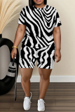 Khaki Leopard Zebra Camouflage Print O Neck Short Sleeve T-shirt and Shorts Casual Outing Two Piece Short Sets